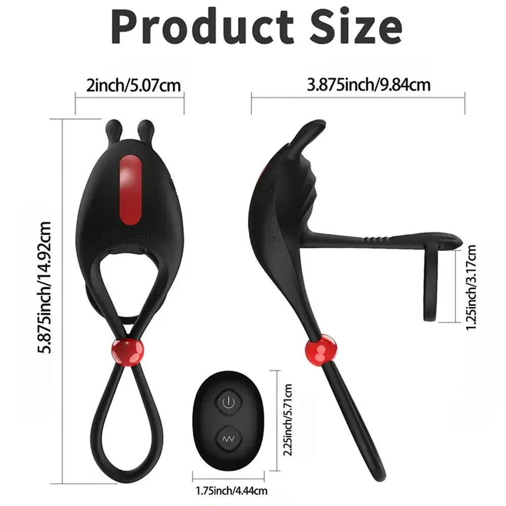 Remote Control Vibrating Cock Ring with Rose Vibrator for Couples