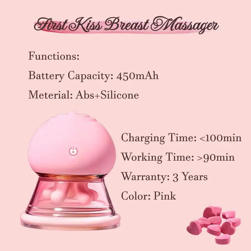 Zenzoone First Kiss breast massager specifications with 450mAh battery and silicone material