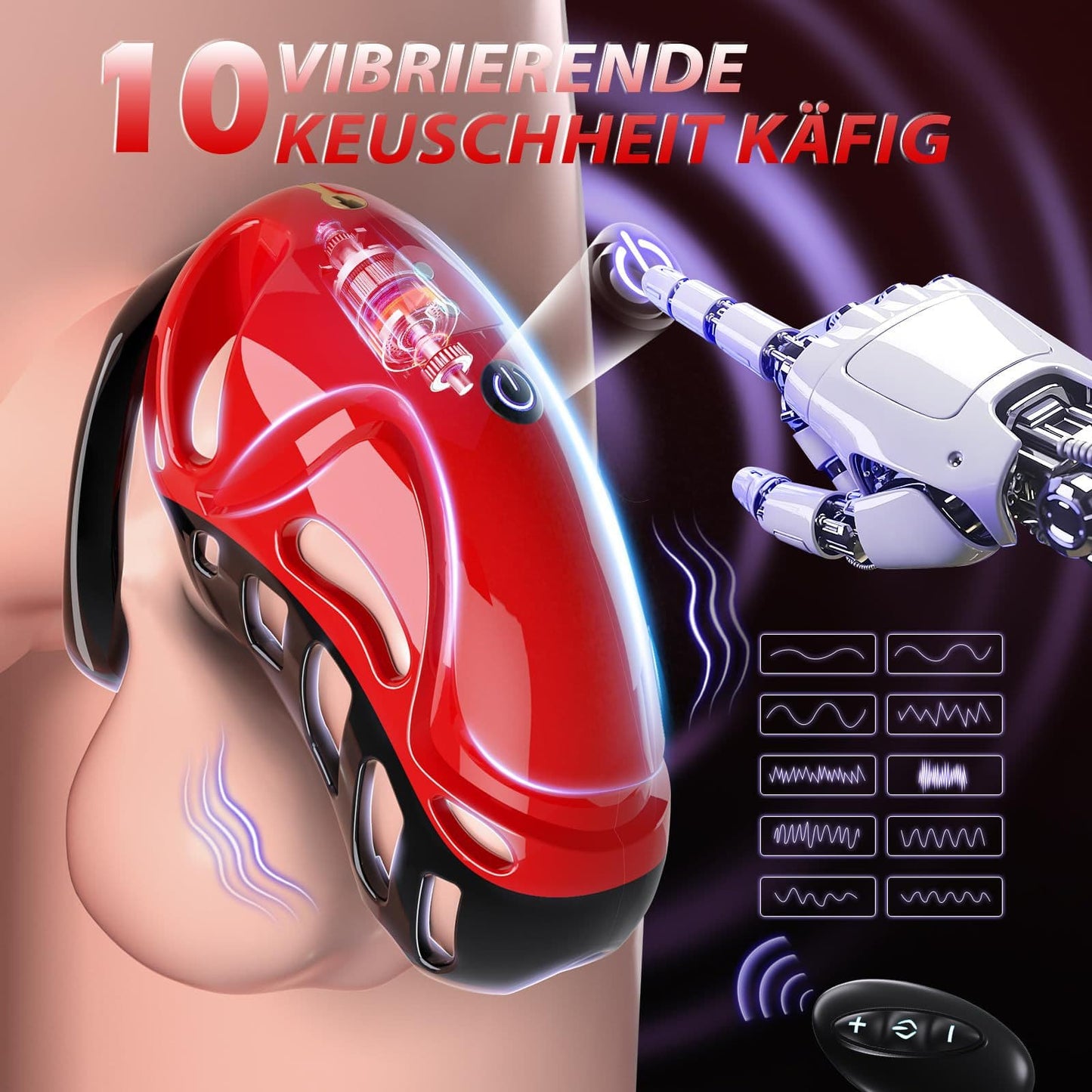 Vibrating Male Chastity Cage with Remote | 10 Modes & 5 Ring Sizes - image 3