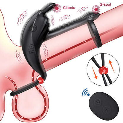 Remote Control Vibrating Cock Ring with Rose Vibrator for Couples