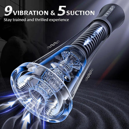 Male Masturbator Penis Pump - Transparent Visual Male Sex Toys , APP Control Vibrating Spring & Power Suction Masturbation G...