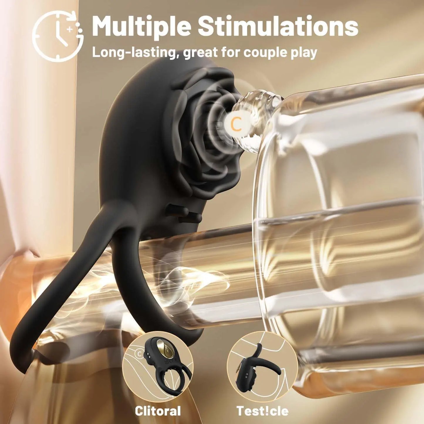 Vibrating Cock Ring with Rose Clitoral Stimulator - image 3