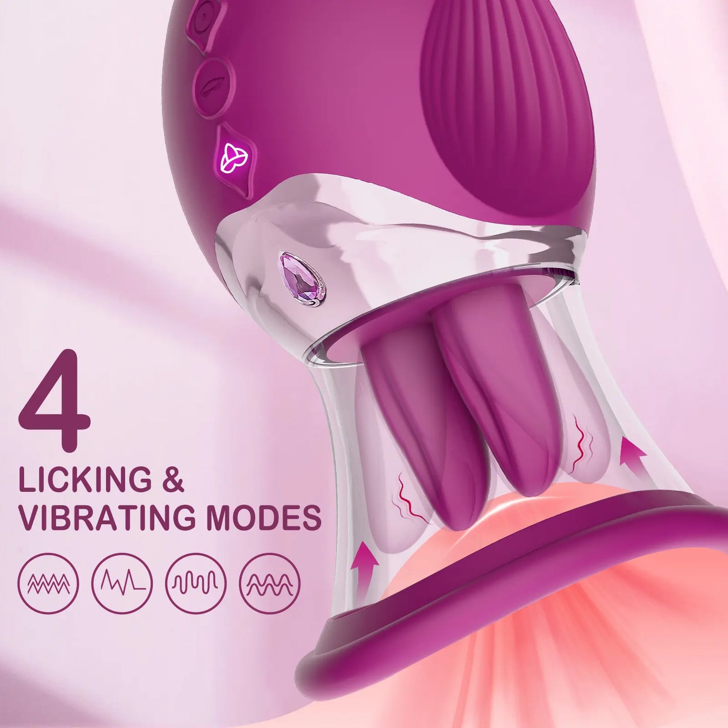 4-in-1 Rose Sex Toy Vibrator - Tongue Licking & Thrusting G-Spot Dildo - image 3
