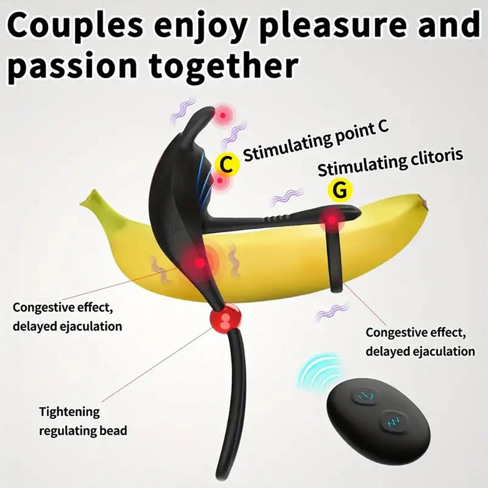 Remote Control Vibrating Cock Ring with Rose Vibrator for Couples