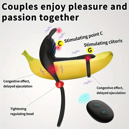 Remote Control Vibrating Cock Ring with Rose Vibrator for Couples