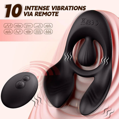 3-Motor Vibrating Cock Ring - Remote Testicle & Clit Stimulator for Couples - image 3