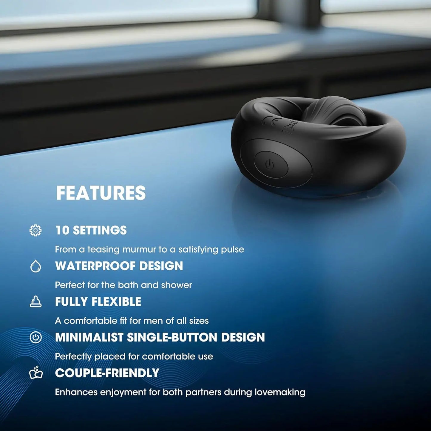 Vibrating Cock Ring with Support Ball - 10 Modes Male Toy