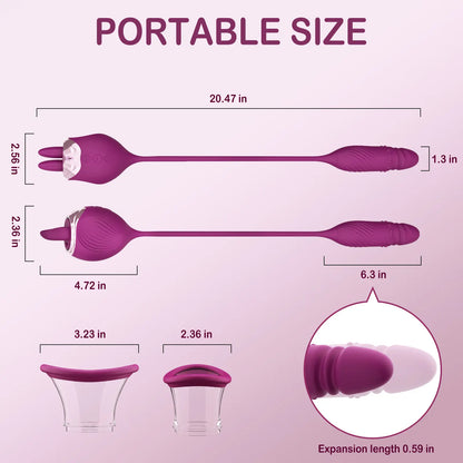 4-in-1 Rose Sex Toy Vibrator - Tongue Licking & Thrusting G-Spot Dildo - image 7