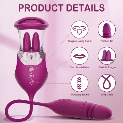 4-in-1 Rose Sex Toy Vibrator - Tongue Licking & Thrusting G-Spot Dildo - image 5