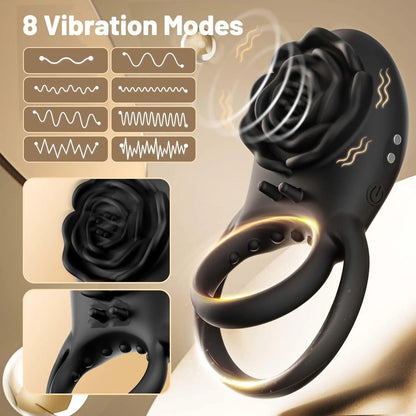 Vibrating Cock Ring with Rose Clitoral Stimulator - image 6