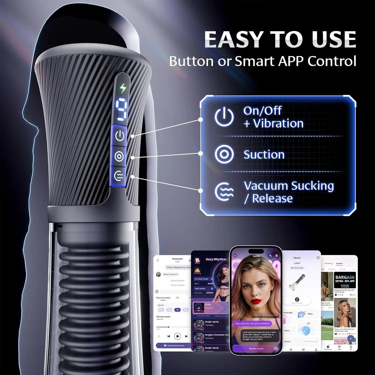 Male Masturbator Penis Pump - Transparent Visual Male Sex Toys , APP Control Vibrating Spring & Power Suction Masturbation G...