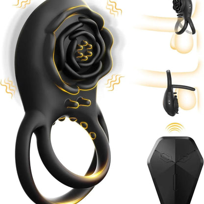 Vibrating Cock Ring with Rose Clitoral Stimulator