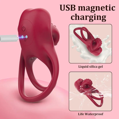 Vibrating Cock Ring with G-Spot Vibrator & Clitoral Licking - image 3