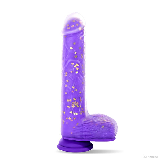 Zenzoone temperature adjustable purple dildo with strong suction cup, body-safe silicone adult toy for personal use, discreet packaging