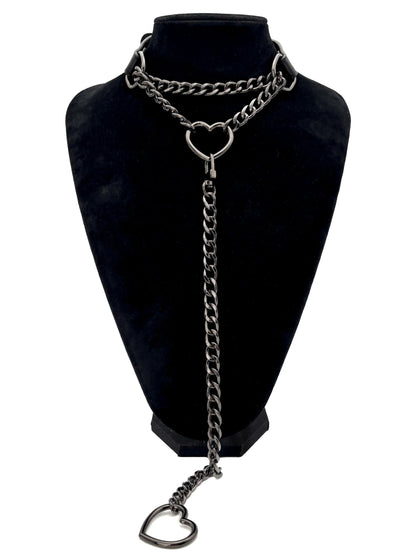 Women's heart-shaped O-ring chain choker necklace
