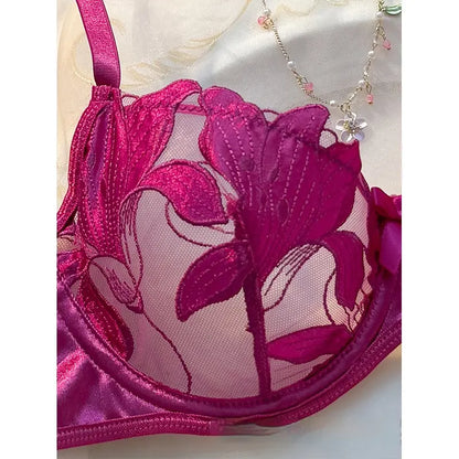 Sexy 3-Piece Floral Lace Lingerie Set - Underwire Bra & Garter Belt