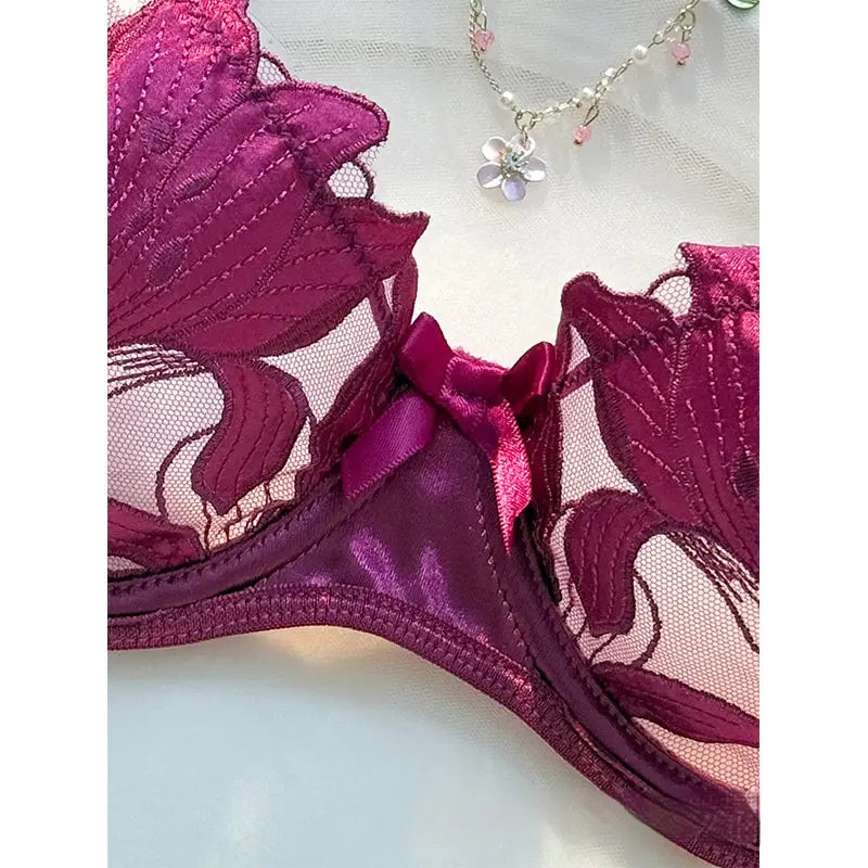 Sexy 3-Piece Floral Lace Lingerie Set - Underwire Bra & Garter Belt