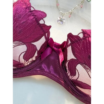 Sexy 3-Piece Floral Lace Lingerie Set - Underwire Bra & Garter Belt