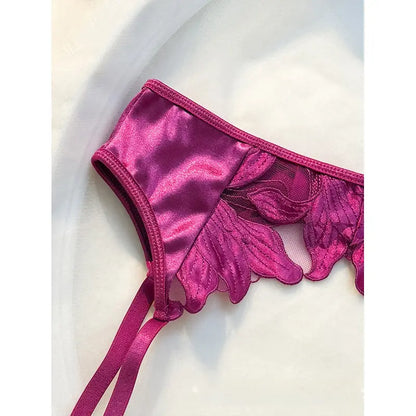 Sexy 3-Piece Floral Lace Lingerie Set - Underwire Bra & Garter Belt