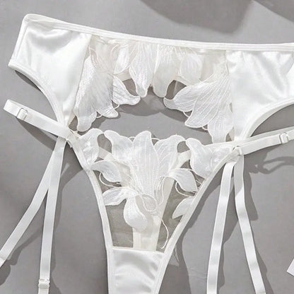 Sexy 3-Piece Floral Lace Lingerie Set - Underwire Bra & Garter Belt