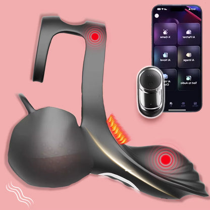 Anneau pénien chauffant à double anneau vibrant contrôlé par application 