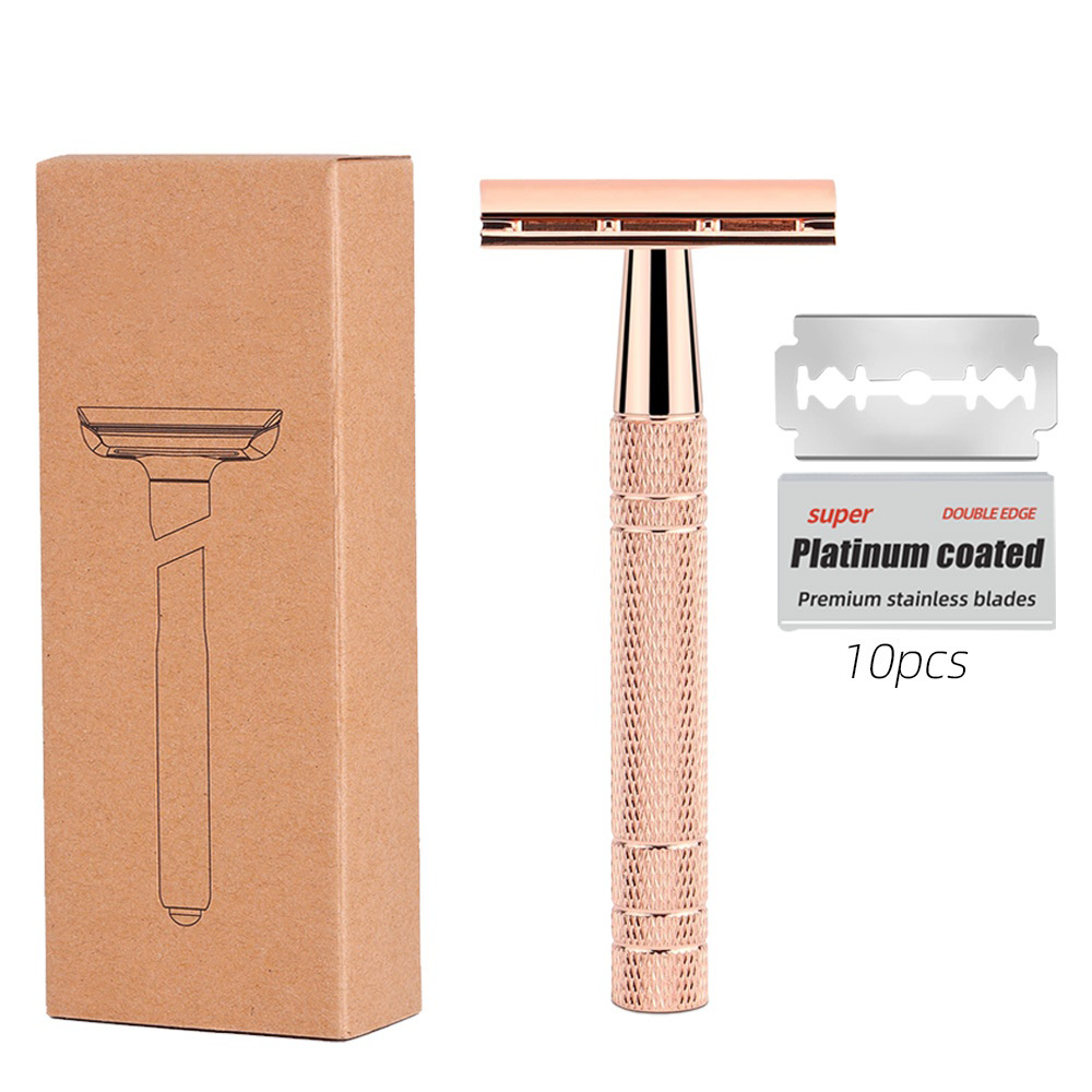 rose gold safety razor with platinum coated blades shaving set