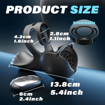 Zenzoone 3-in-1 cock ring, stretchable with size 2.8cm/4.2cm (1.1inch/1.6inch), 6cm(2.4inch), 13.8cm(5.4inch)