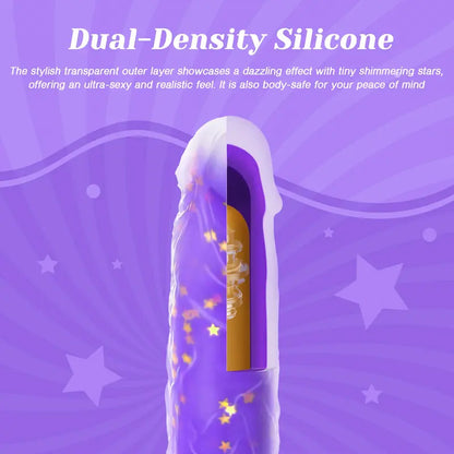 Zenzoone Cozy dual-density silicone realistic dildo featuring transparent outer layer with shimmering star design and body-safe material
