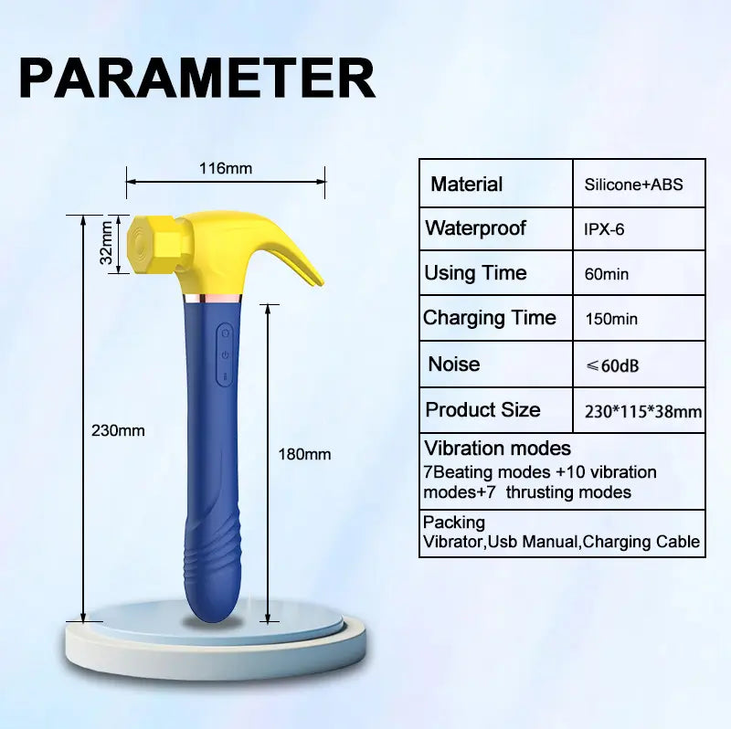 Zenzoone Hammer vibrator product size and specifications rechargeable design