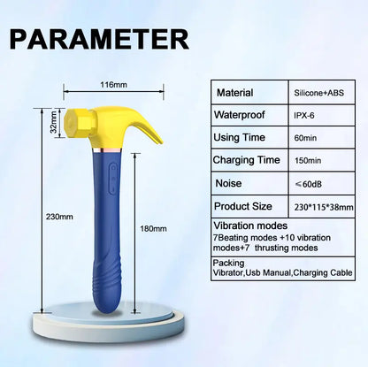 Zenzoone Hammer vibrator product size and specifications rechargeable design