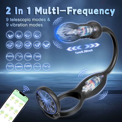  Zenzoone male cock ring prostate massager, 2 in 1 multi-frequency design with 9 telescopic modes & 9 vibration modes for diverse intimate pleasure