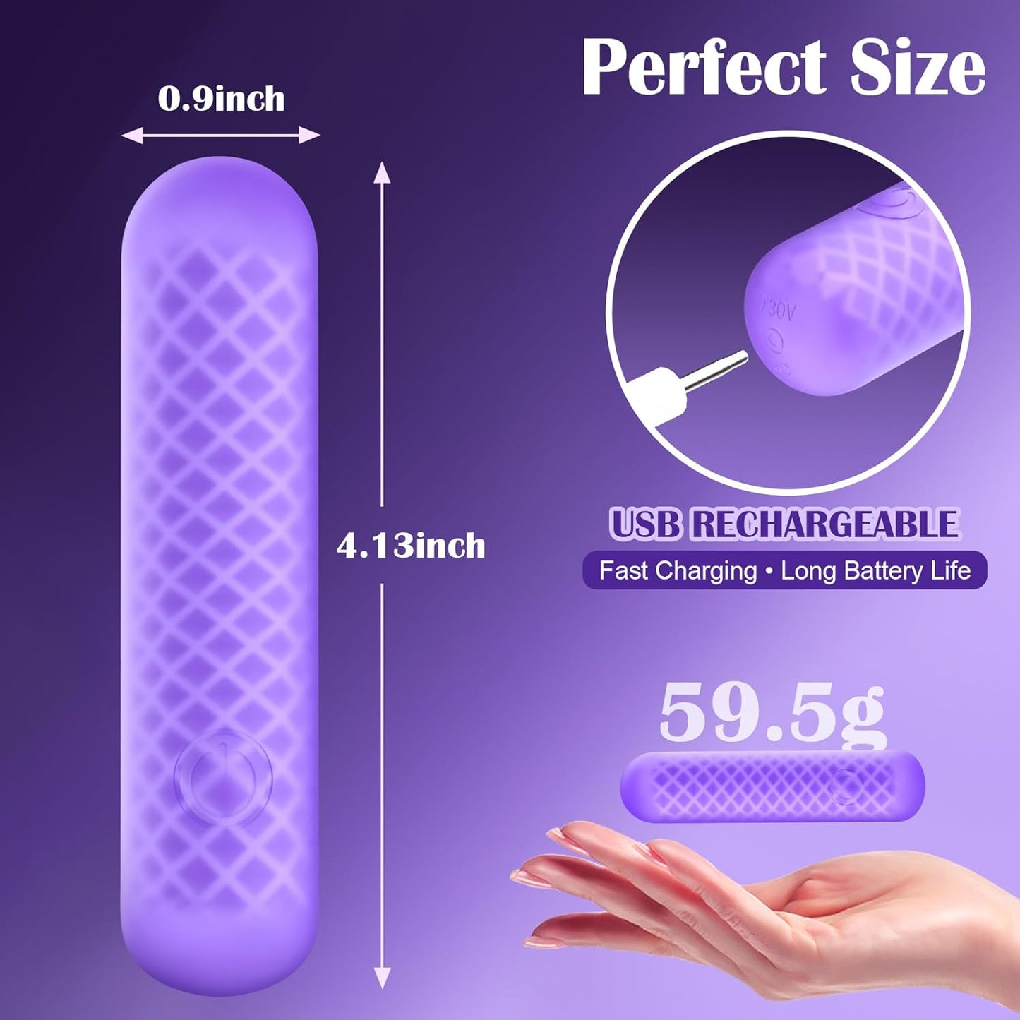 Zenzoone mini bullet vibrator with perfect size (0.9inch & 4.13inch height), 59.5g lightweight, USB fast charging and long battery life