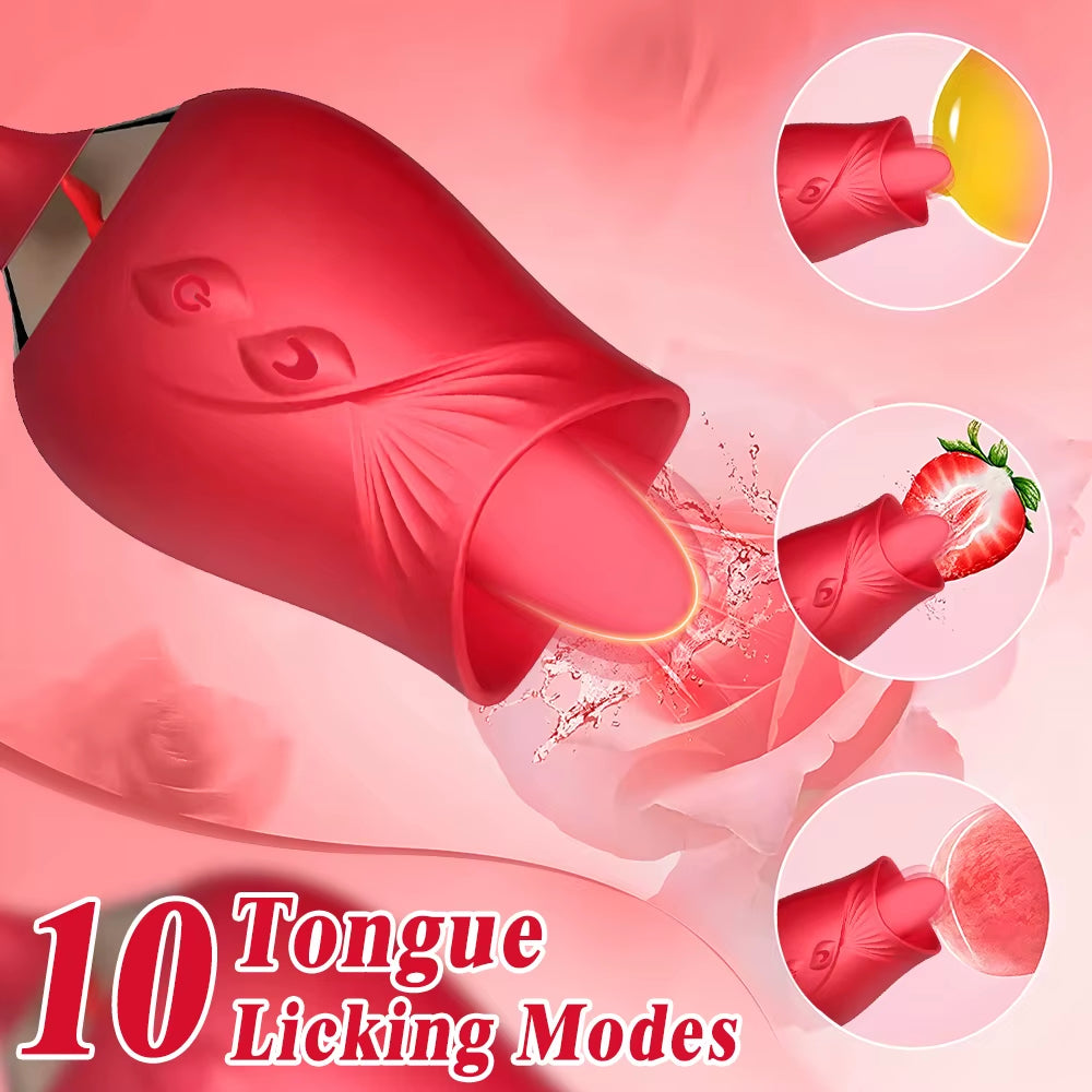 Zenzoone red rose vibrator with 10 tongue licking modes, gentle clitoral and G-spot stimulation, IPX7 waterproof and discreet package