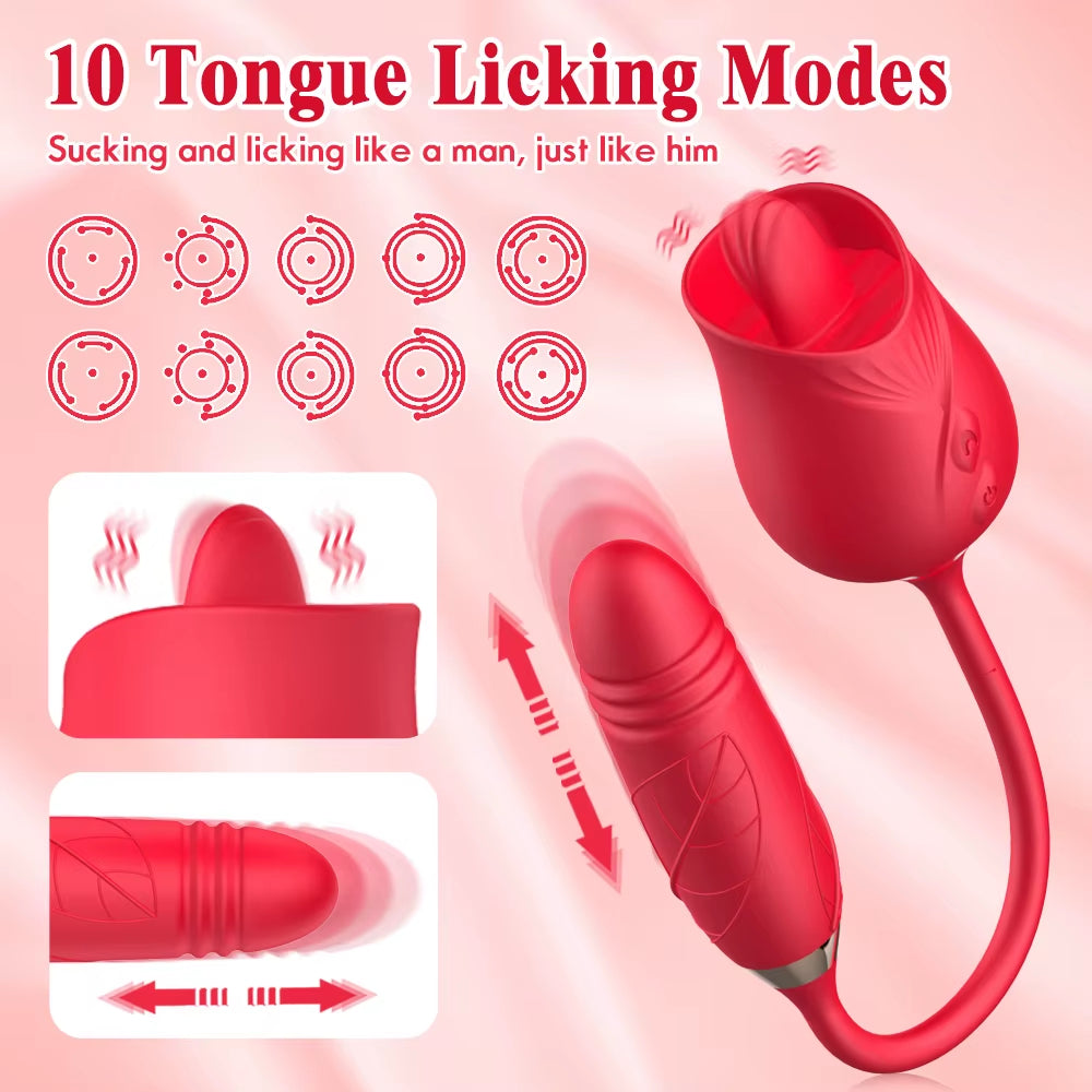 Zenzoone red rose toy with 10 gentle tongue licking modes