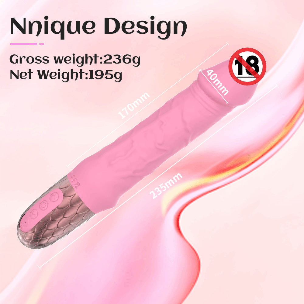 Zenzoone Velora curved G-spot vibrator 235mm length with 40mm head diameter and textured shaftPink electronic device with measurements and weight details on a pink background